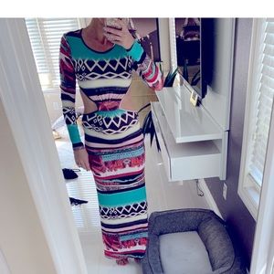 Aztec Maxi dress with side cutouts and open back